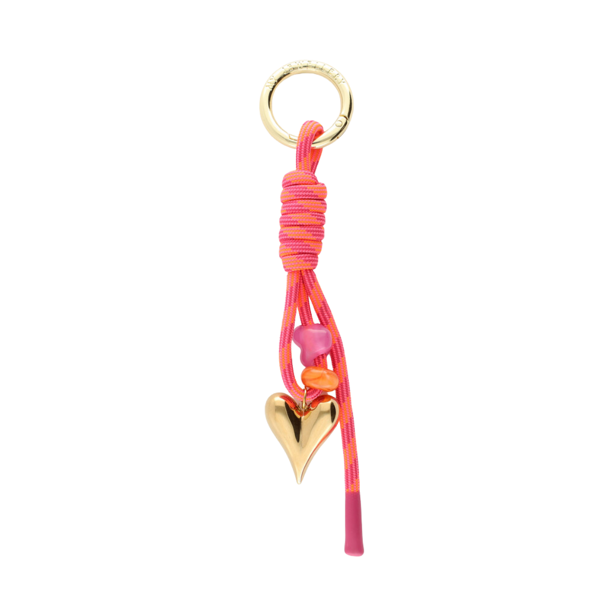 Key Chain Heart Pink Cord - Gold