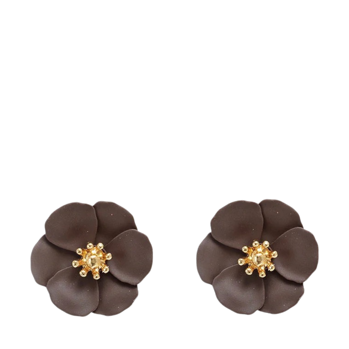 Flower Small Earrings - 01 Dark Brown