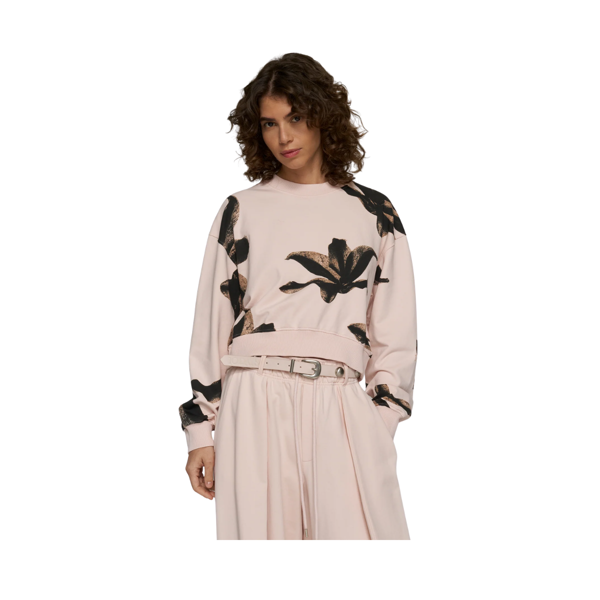 Cropped Sweater Flower - Powder