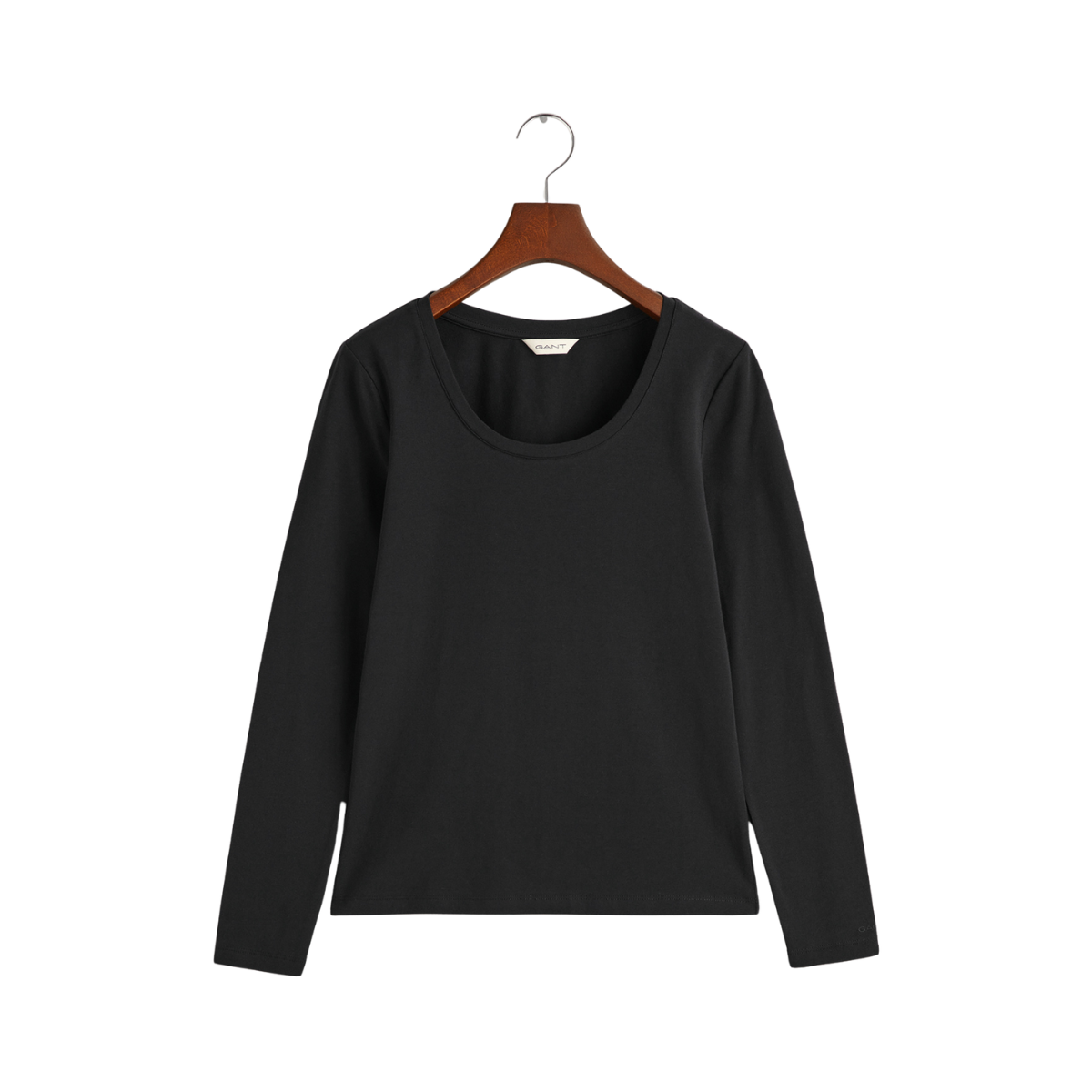 Scoop Neck Long Sleeve Top - Black