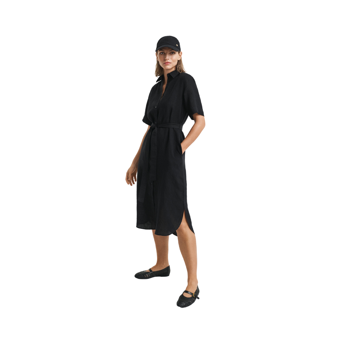 Reg Linen SS Shirt Dress - Black