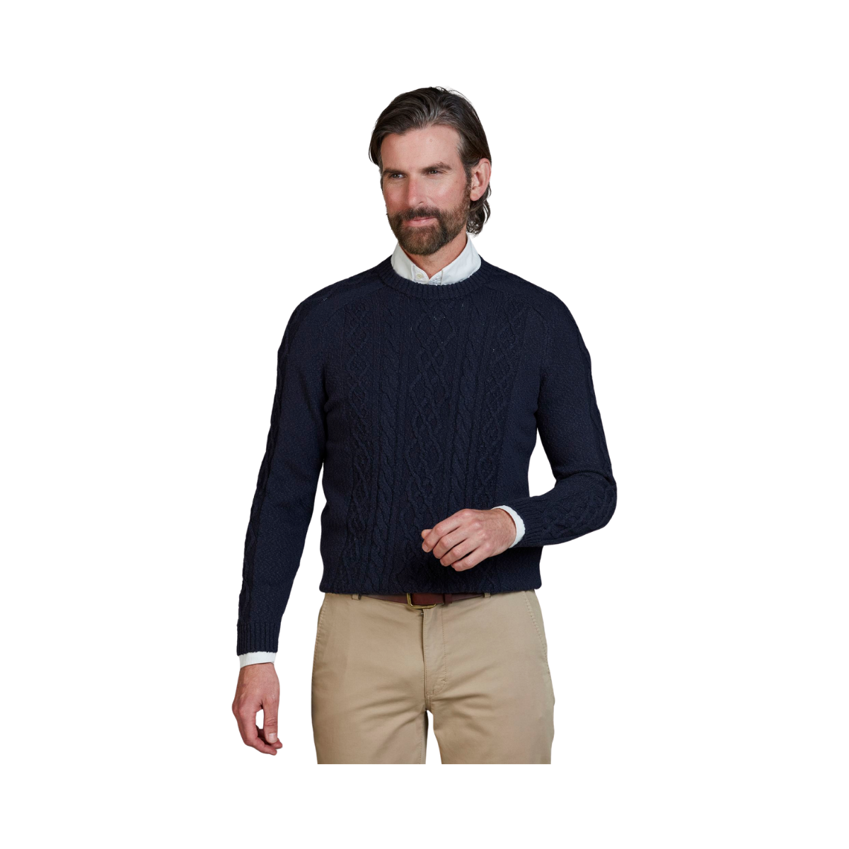 Crew Neck Cable Knit - Navy
