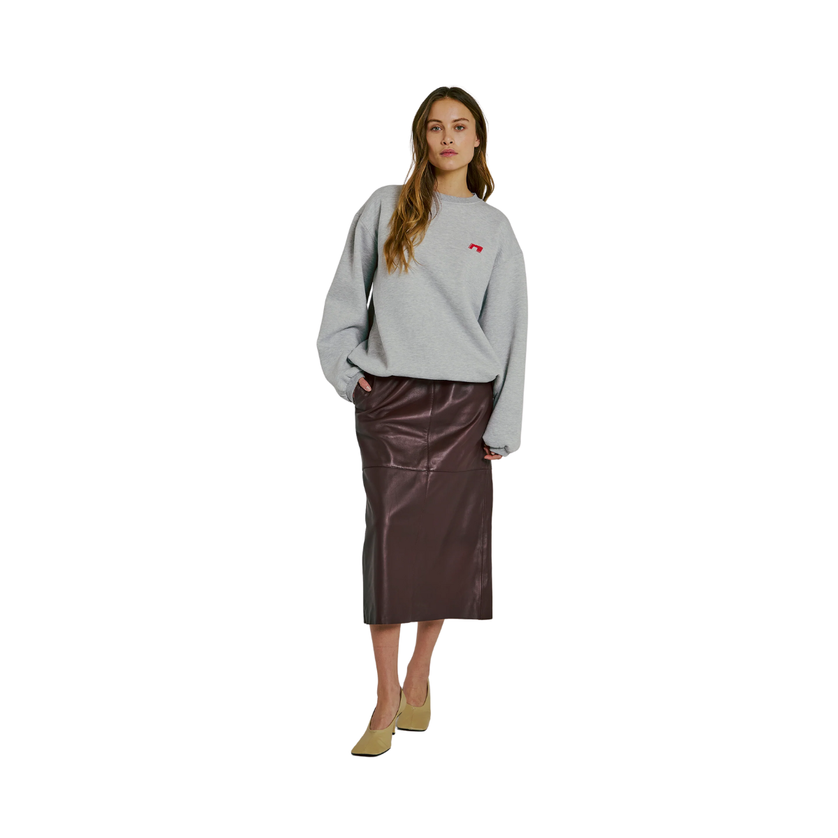 Shelby Midi Leather Skirt - BORDEAUX