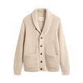 Ribbed Wool Blend Shawl Cardigan - Light Beige Melange