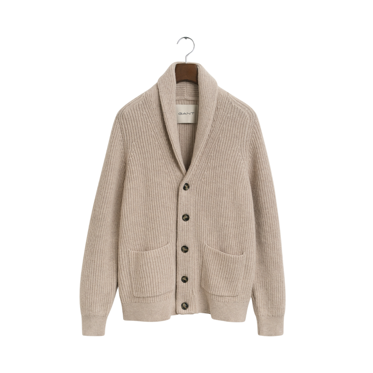 Wool Blend Shawl Collar Cardigan - Light Beige Melange