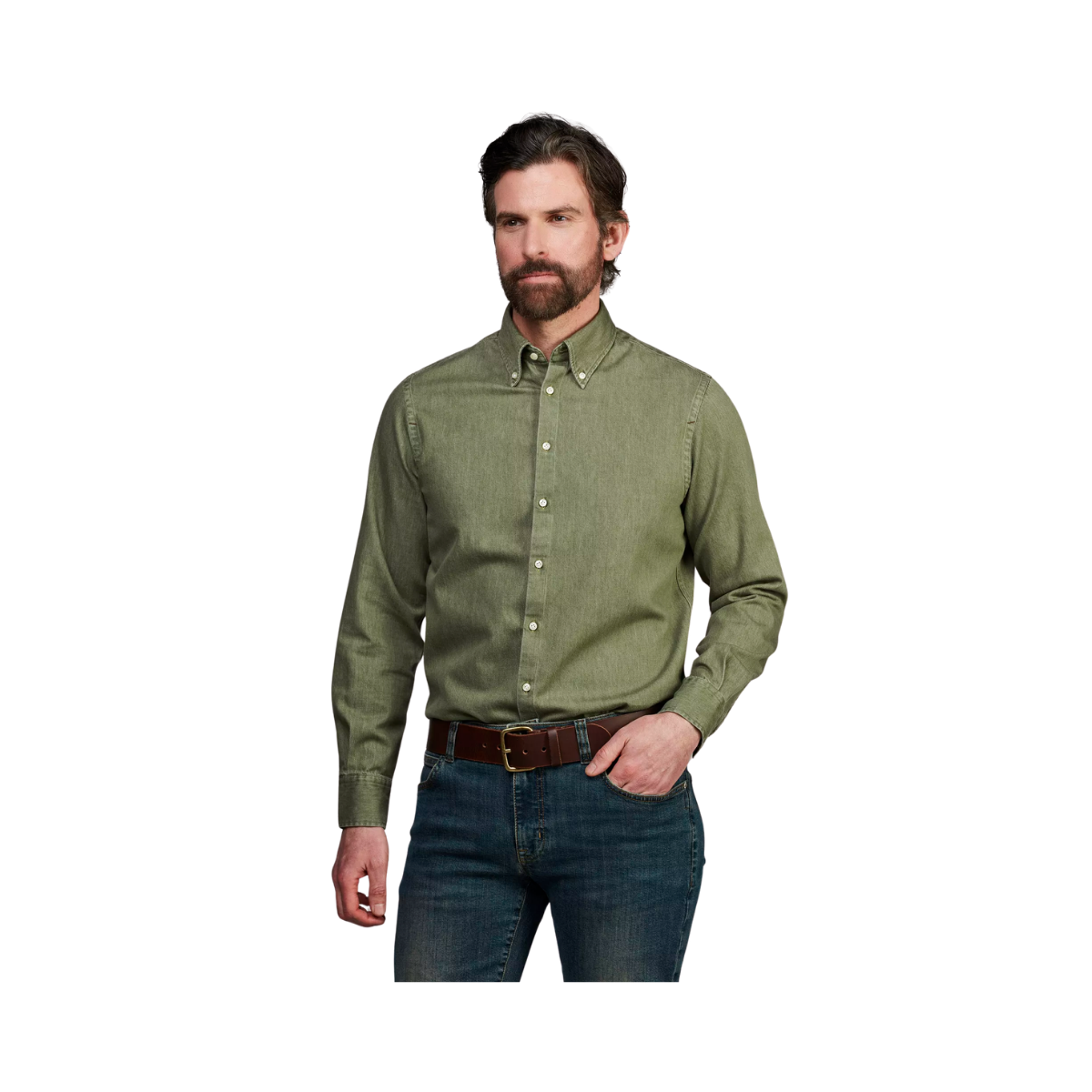 Zac Clrd Twill Denim Shirt - Olive Green