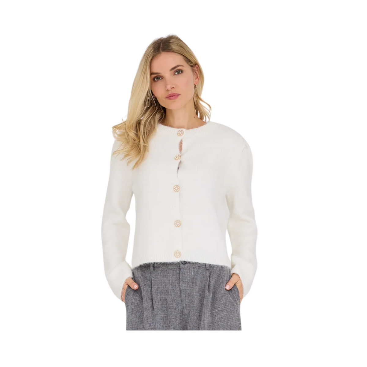 Lissi L/S Knit Cardigan - White