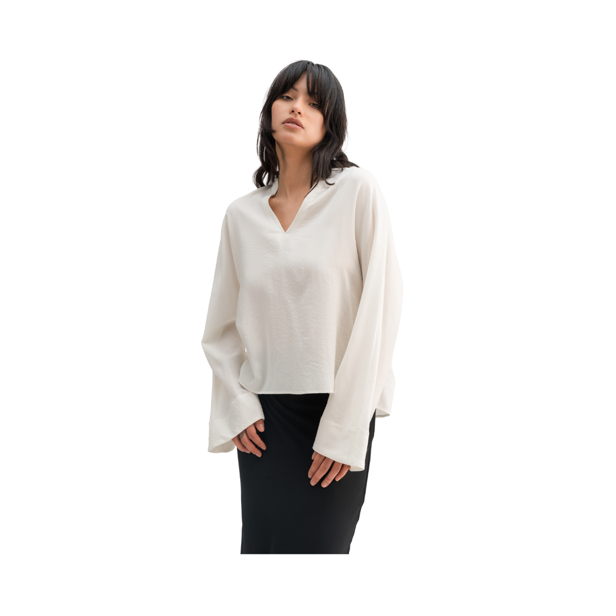 Nina V-Neck Wool Blouse - Off-White