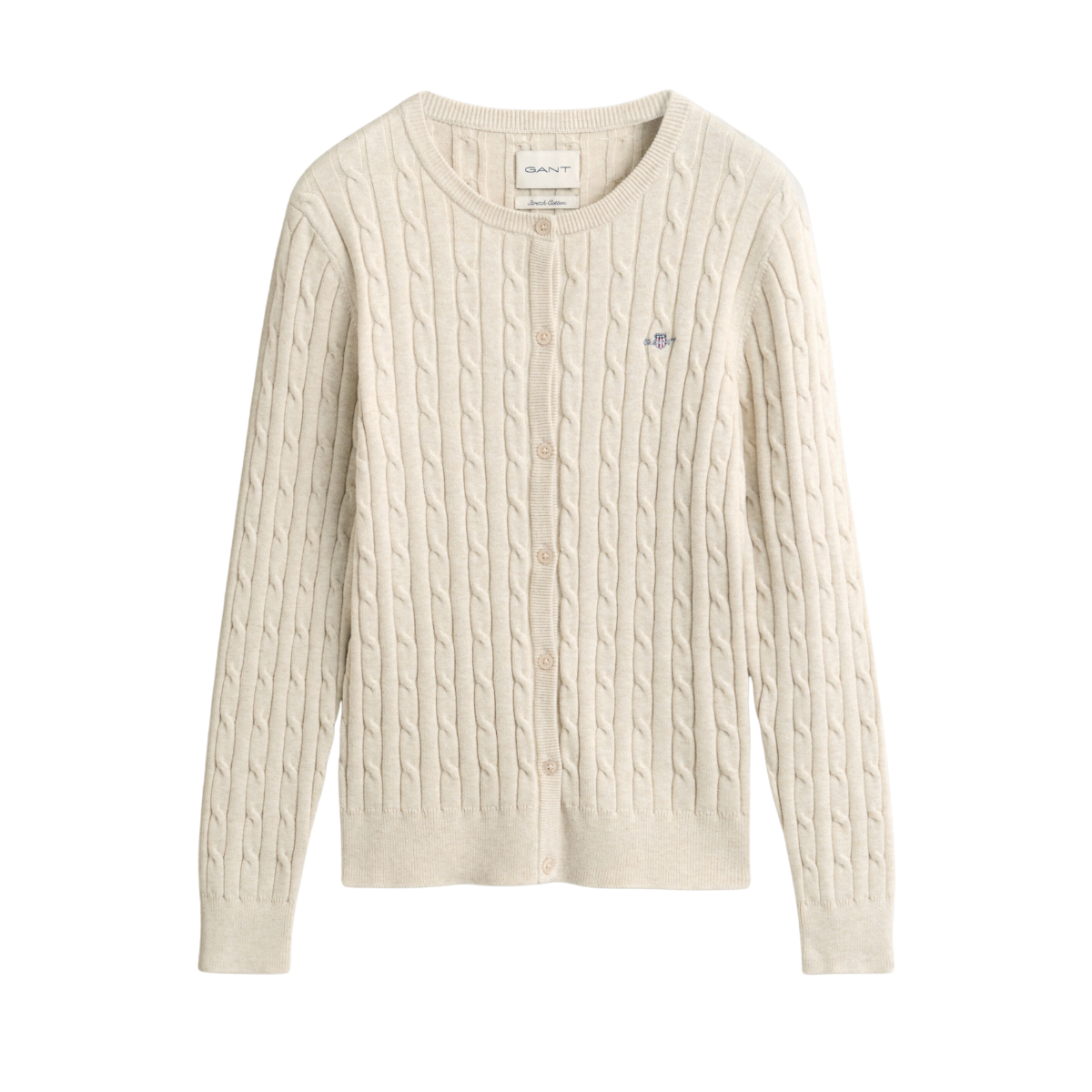 Stretch Cotton Cable Knit Cardigan - Faded Beige