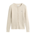 Stretch Cotton Cable Knit Cardigan - Faded Beige