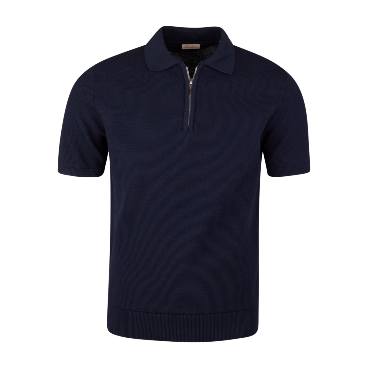 Polo Shirt Knitted Zip Texture Organic Cotton - Navy