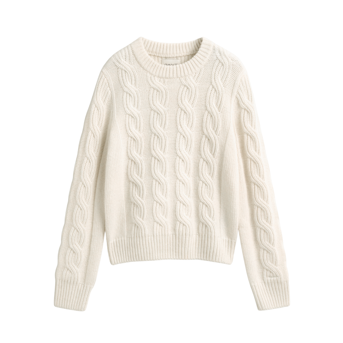 Wool Blend Cable Knit C-Neck - Cream