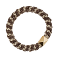 Fluffy Fat Hair Tie W/Gold - Warm Taupe Stripe