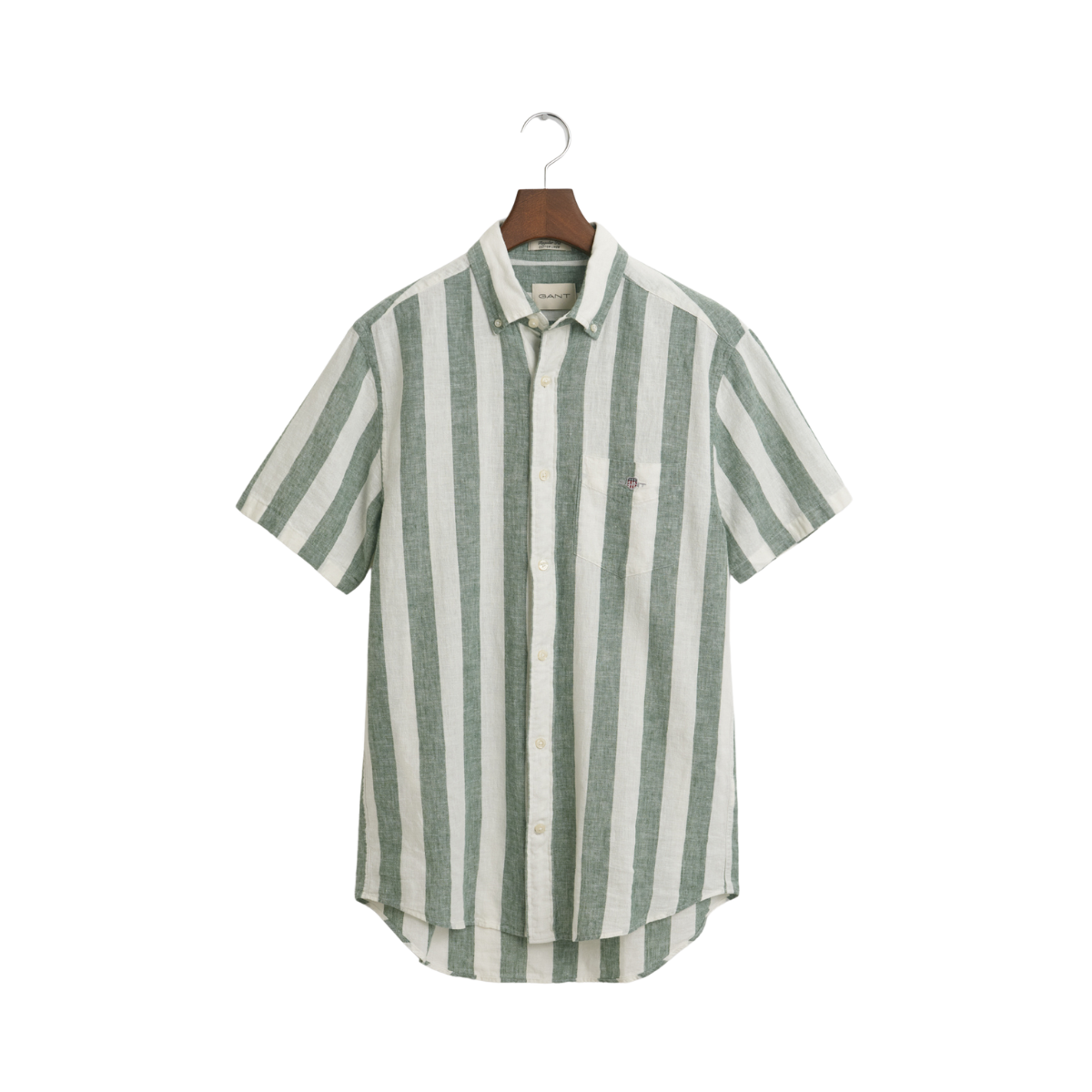 Reg Cotton Linen Stripe Ss Shirt - Woody Green