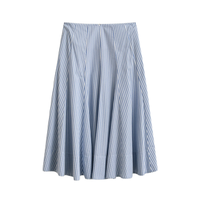 Stripe Ctn Panel Midi Skirt - Hydrangea Blue