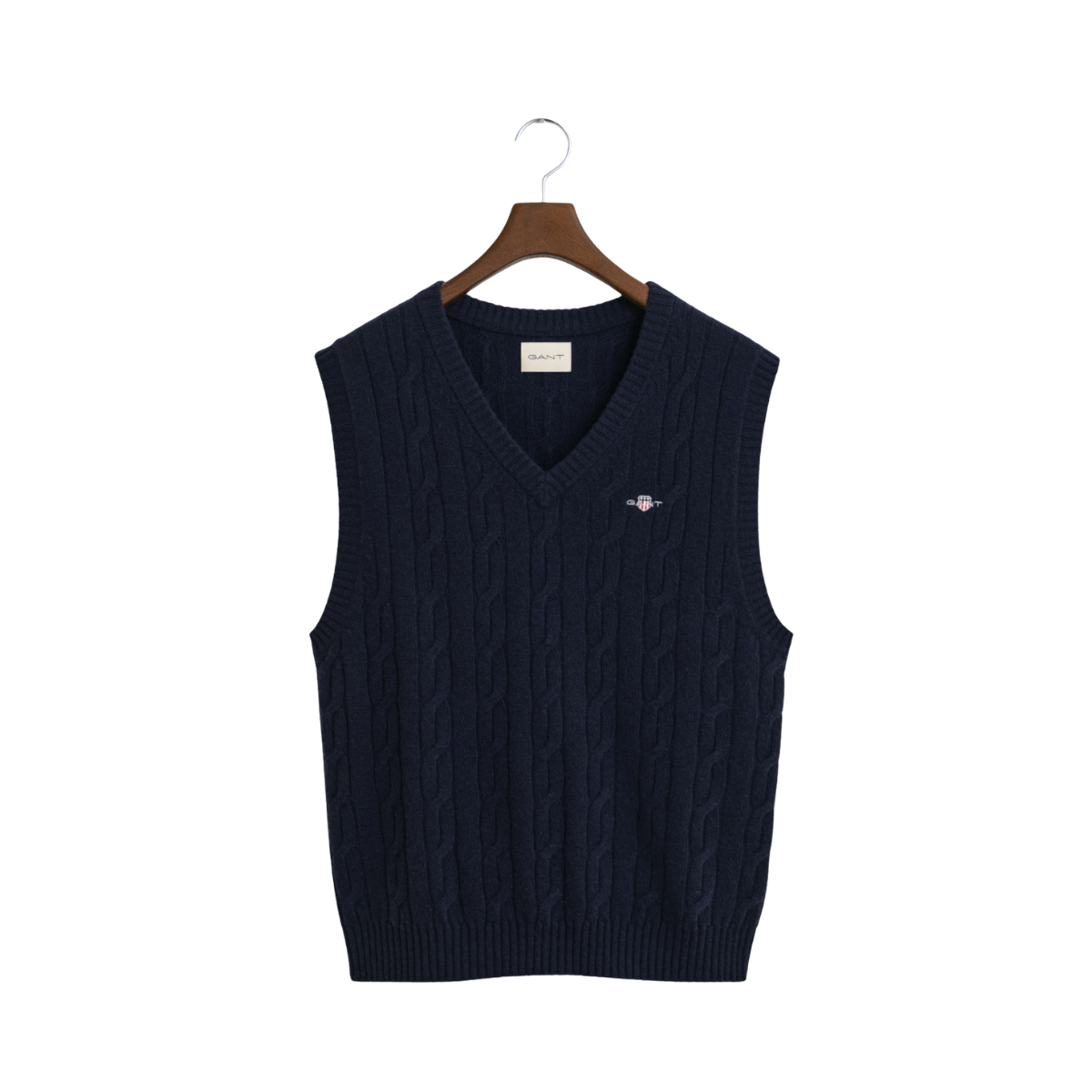 Lambswool Cable Vest - Evening Blue