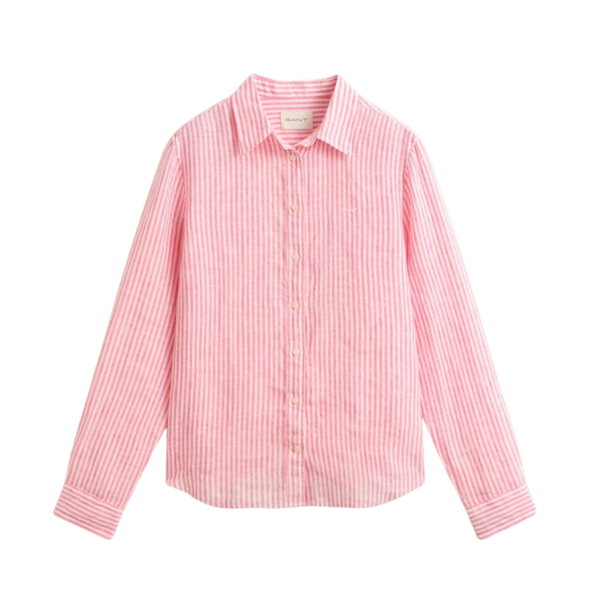 Striped Linen LS Shirt - Bright Fuschia