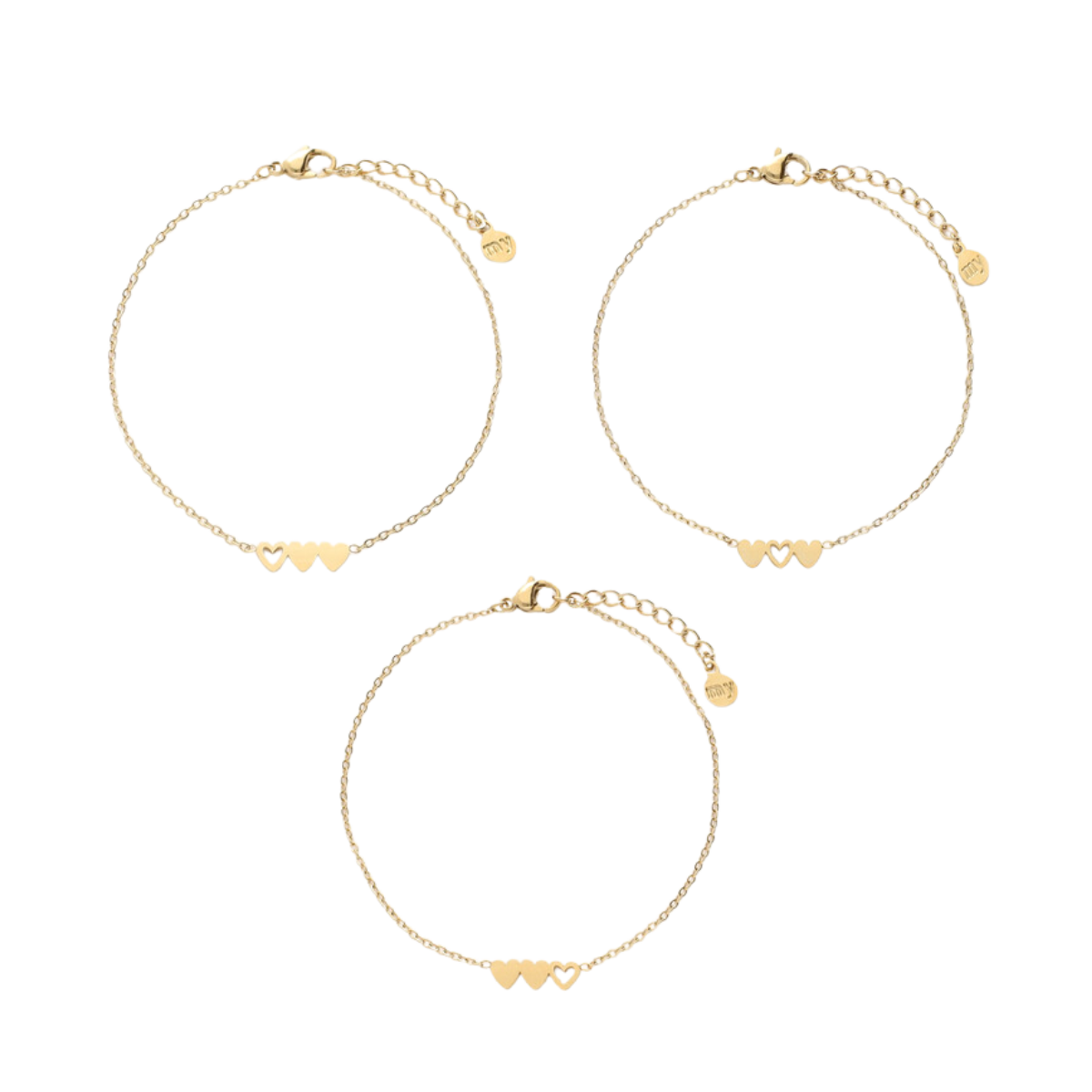 Bracelet Set 3 Hearts - Gold