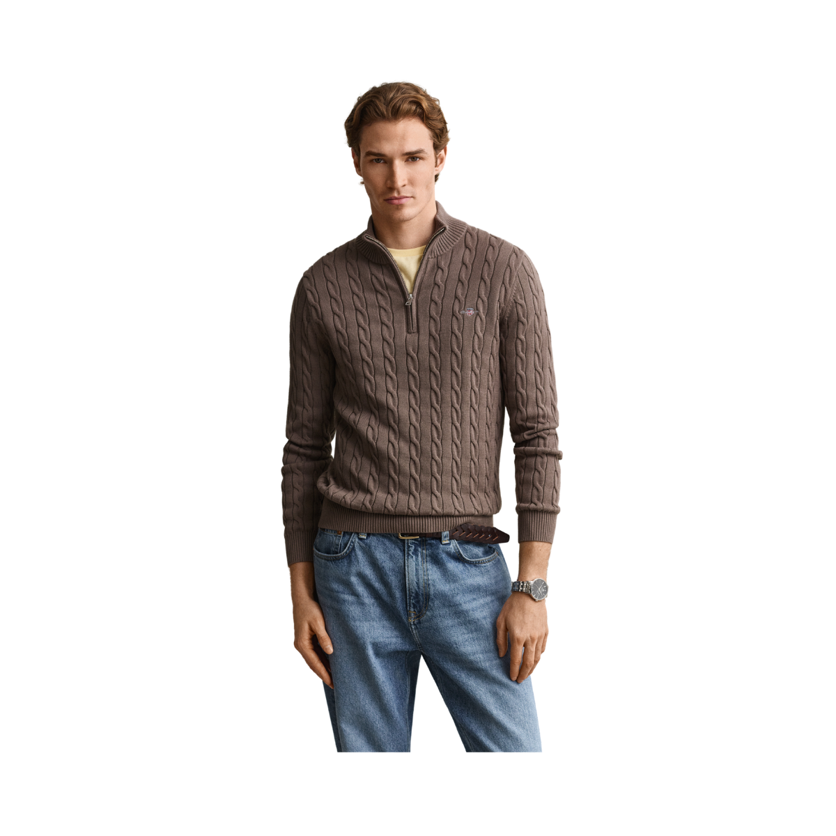 Cable Knit Half-Zip Sweater - Faded Taupe