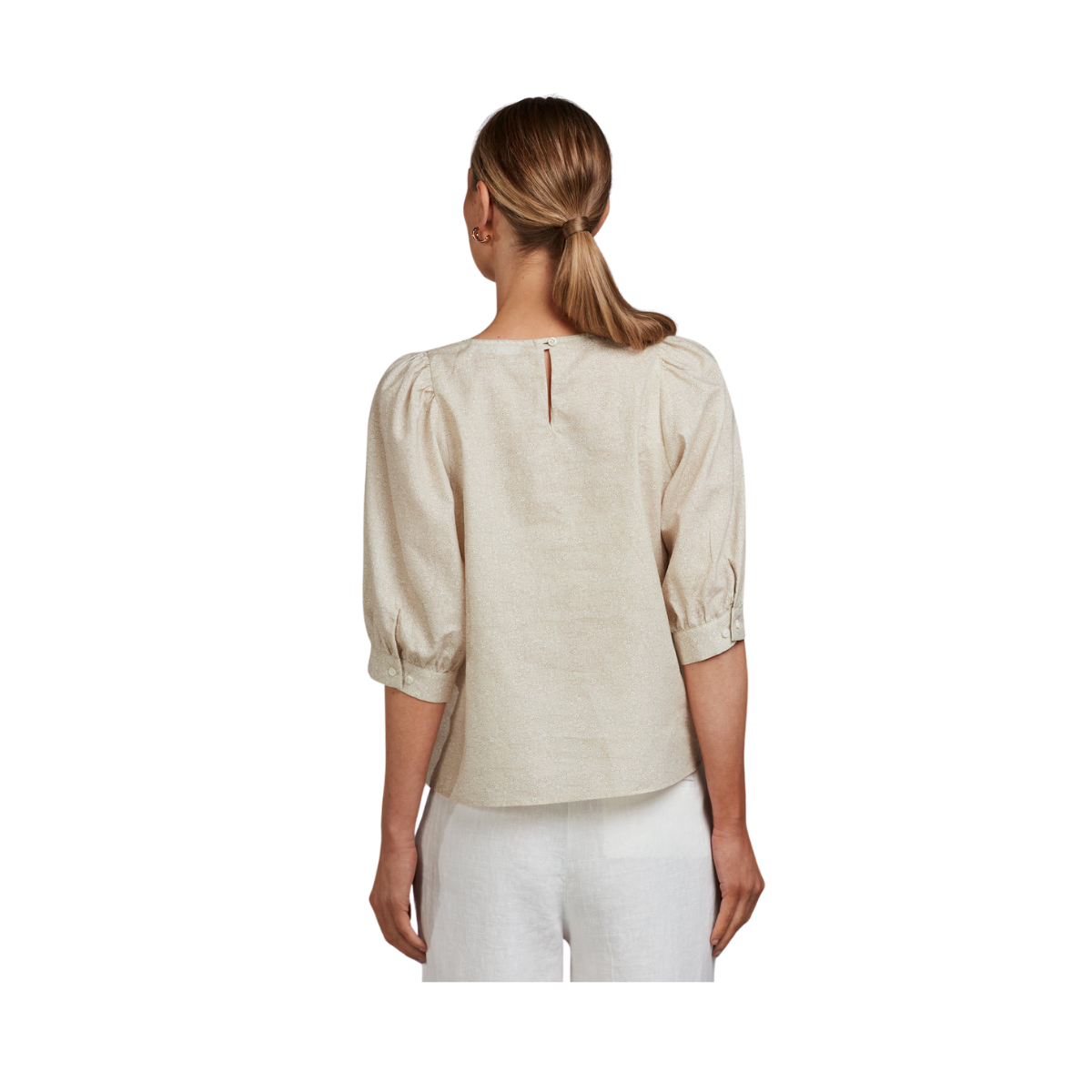 Carmen Blouse Puff Sleeve - Beige pattern
