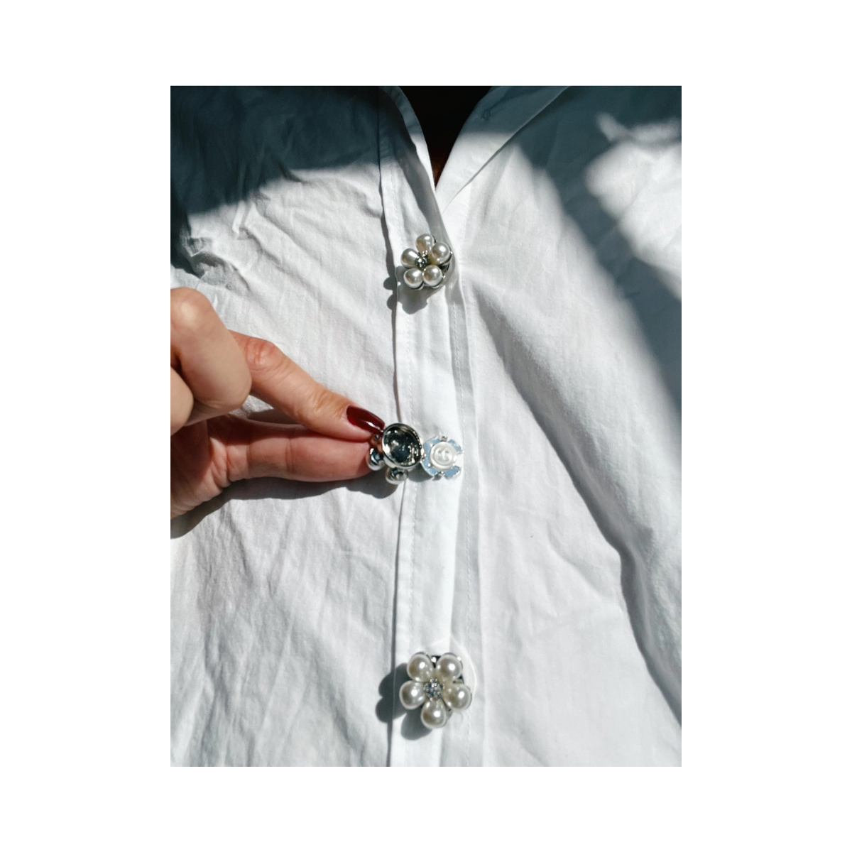 Rosi Styck - Pearl Flower Button Charm Silver