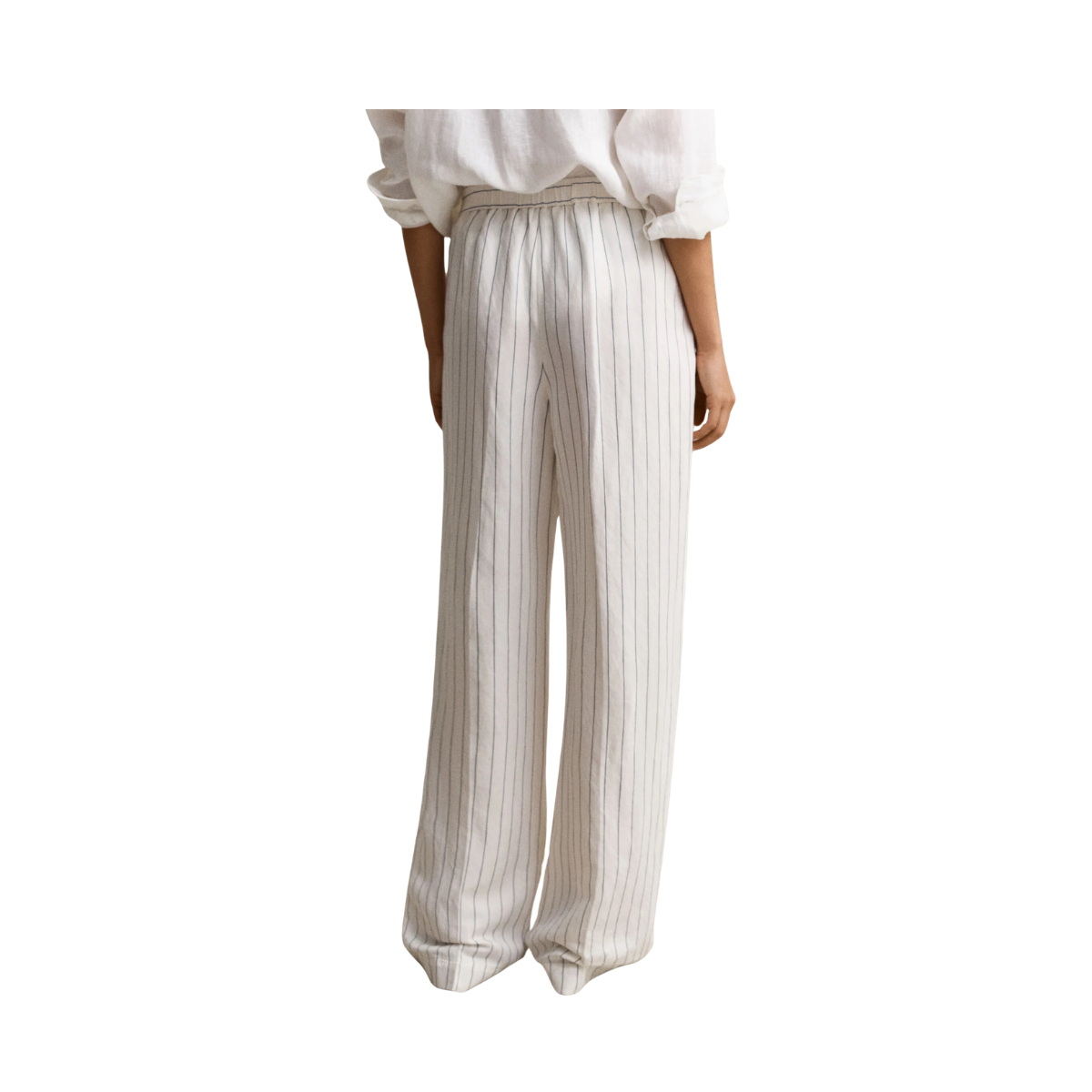 Striped Linen Blend Pull On Pants - Eggshell