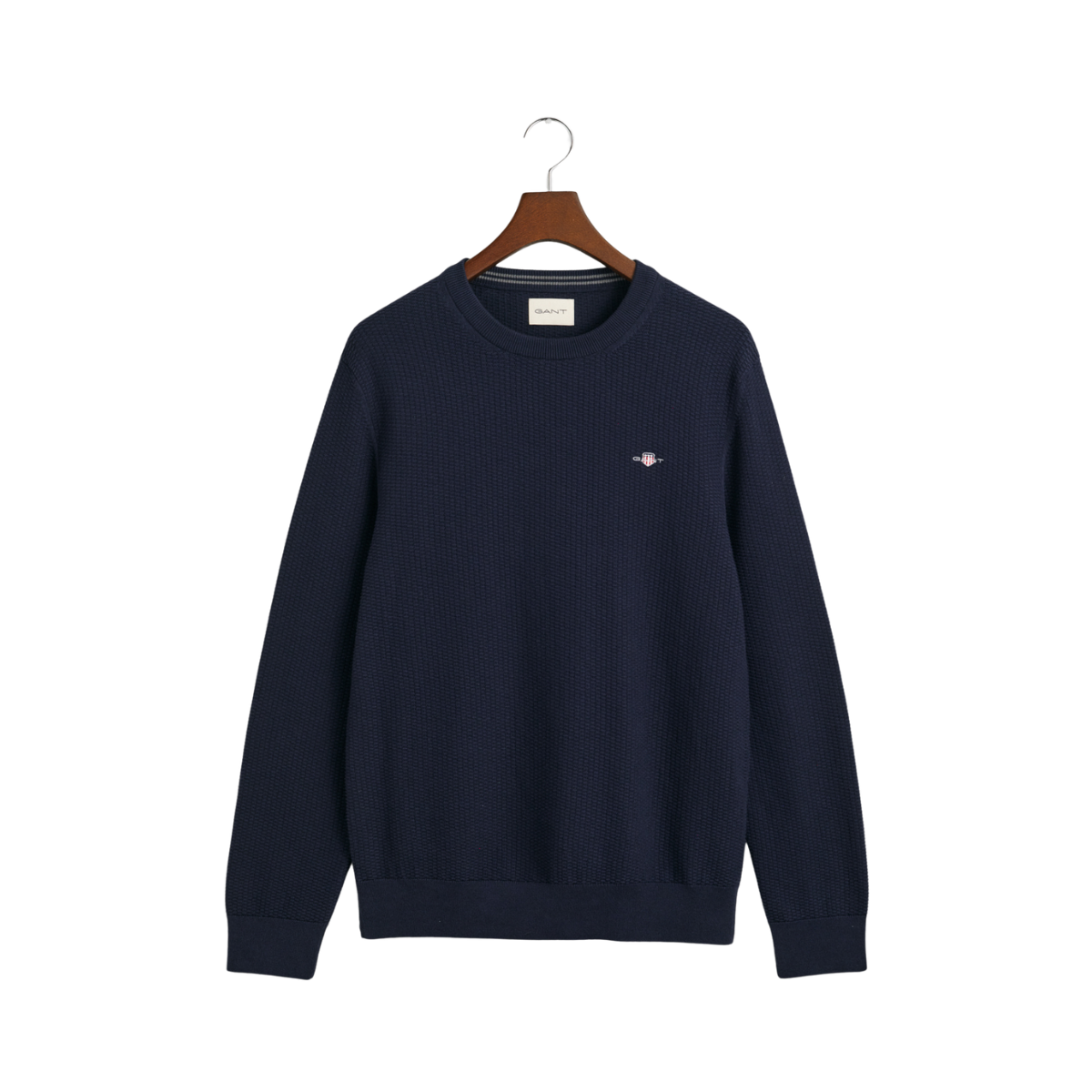 Micro Textured Cotton Crew Neck Sweater - Navy