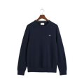 Micro Textured Cotton Crew Neck Sweater - Navy