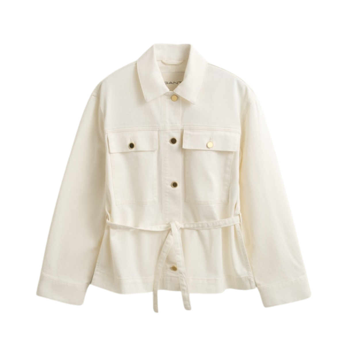 Denim Jacket With Tie Detail - Eggshell