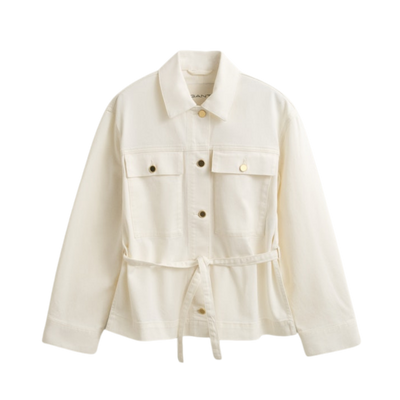 Denim Jacket With Tie Detail - Eggshell