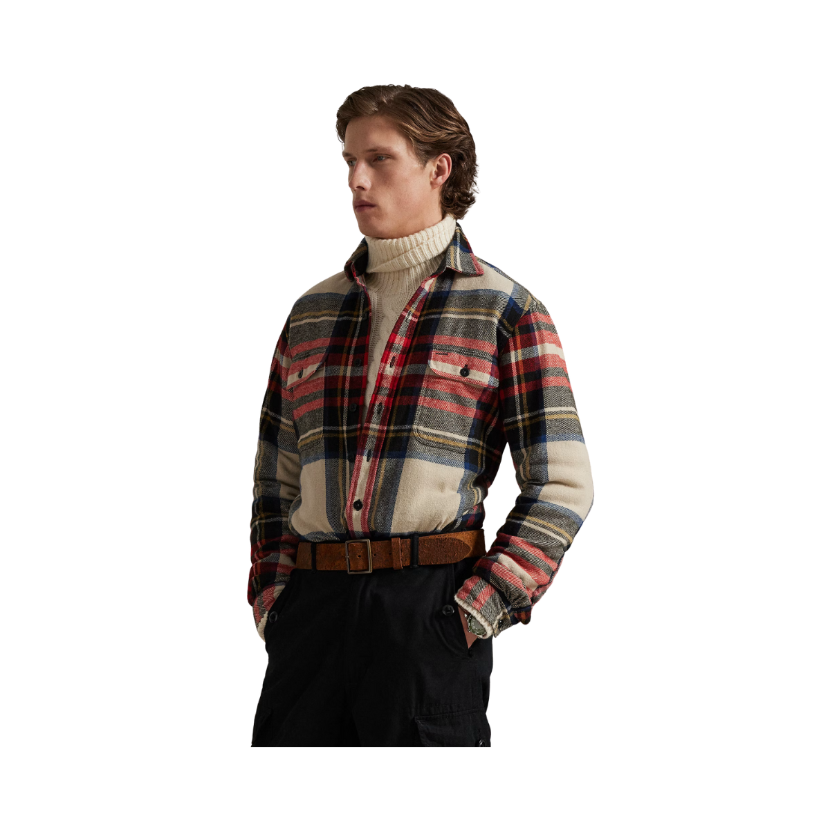 Long Sleeve Sport Shirt - Cream Red Multi
