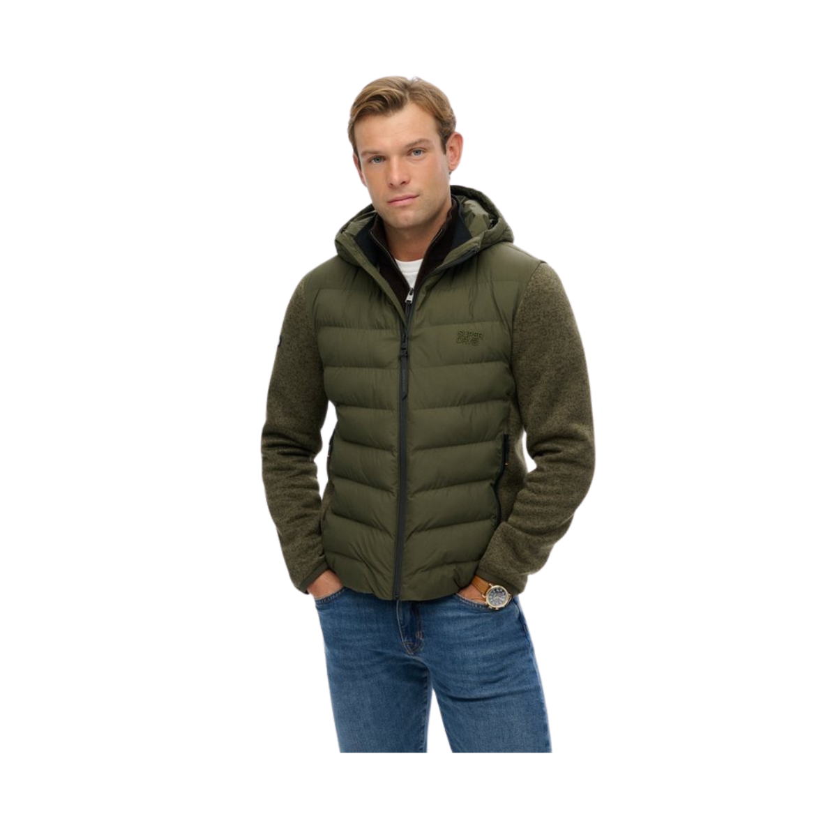 Hooded Storm Knit Hybrid Jacket - B9X Khaki Green Marl