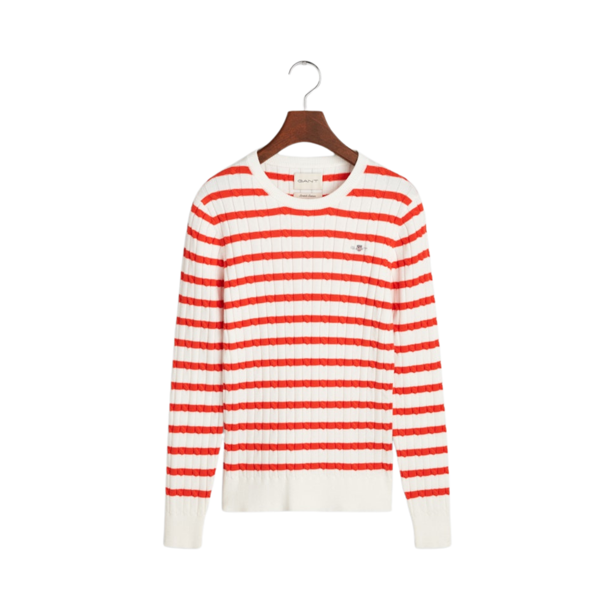 STRETCH COTTON CABLE STRIPE C-NECK - 651	ORANGE RED