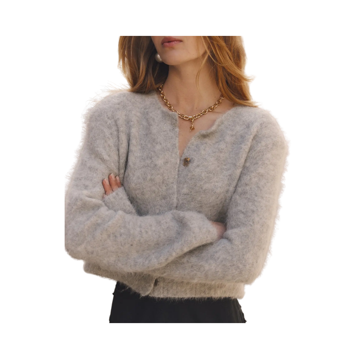 Hairy Knit Jacket - Grey Melange