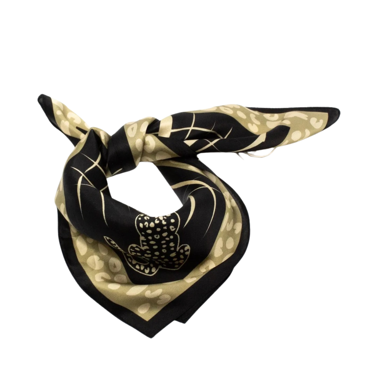 Leopard Square Silk Scarf - Black
