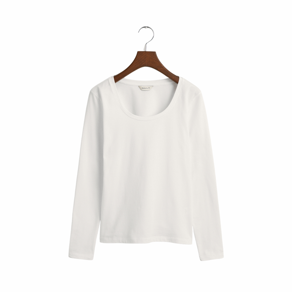 Scoop Neck Long Sleeve Top - White