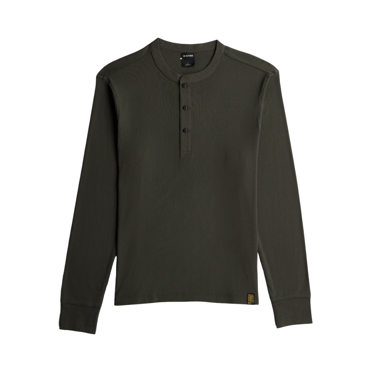 Shrunken Slim Rib Henley LS - Black Olive
