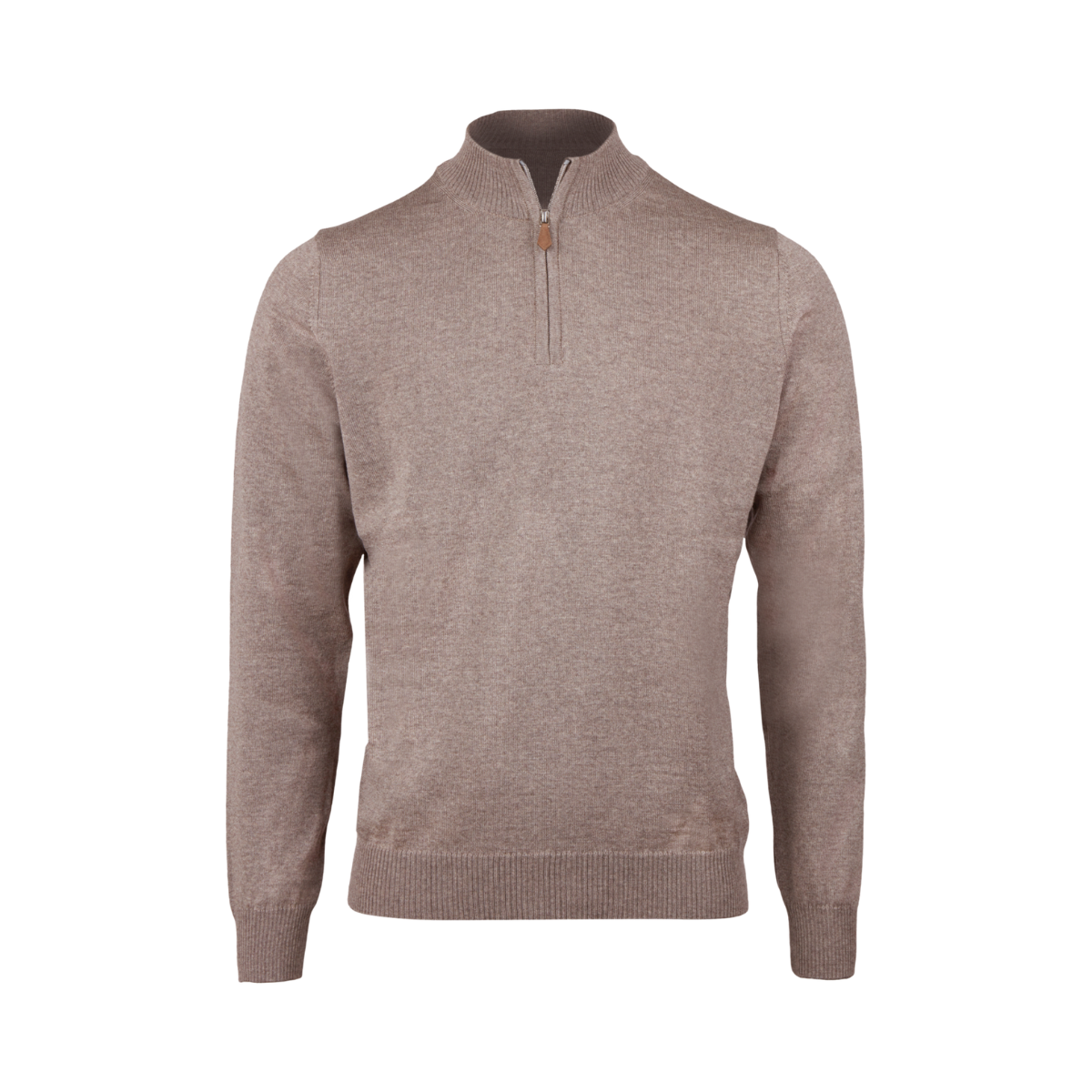 Sweater Knitted Half Zip Merino - Light Brown