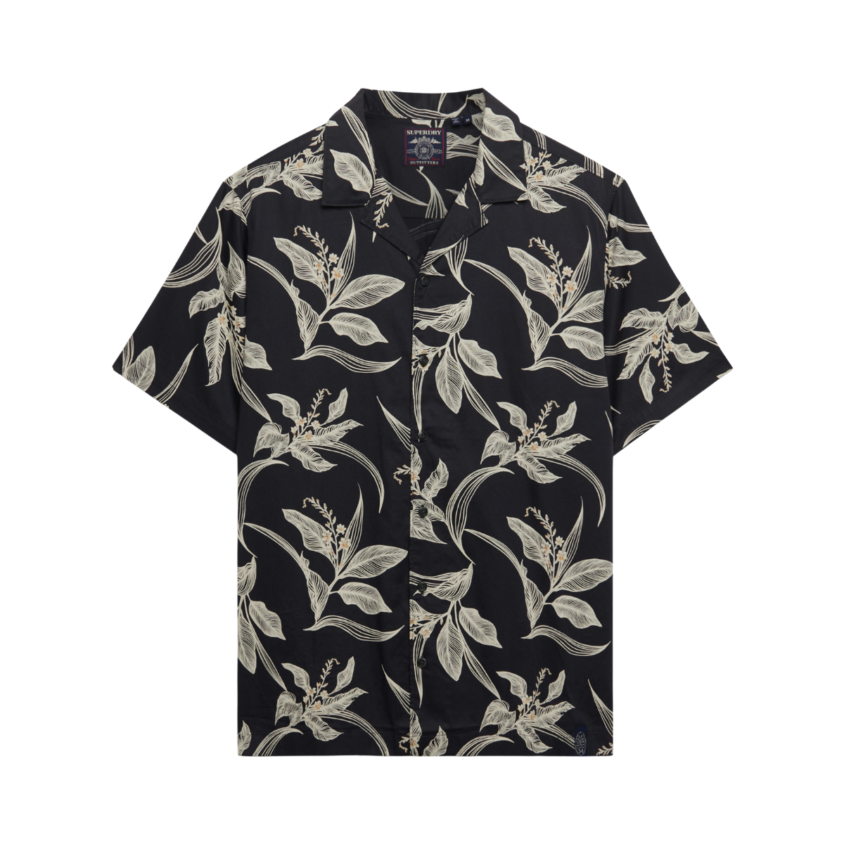 Hawaiian Print S/S Shirt - Canna Leaves Navy