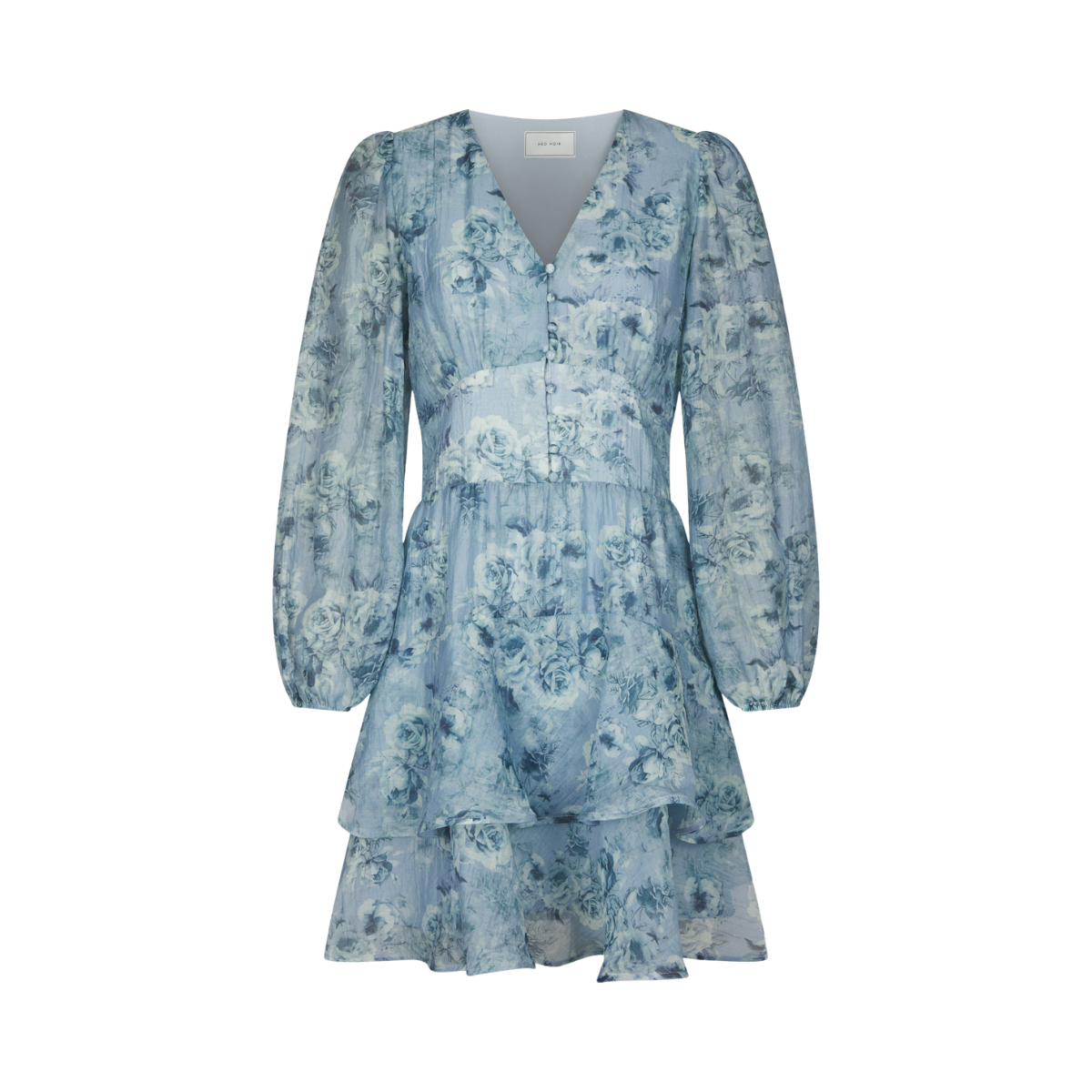 Mabella Crepe Print Dress - Dusty Blue