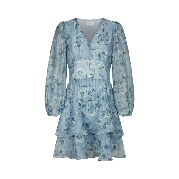 Mabella Crepe Print Dress - Dusty Blue
