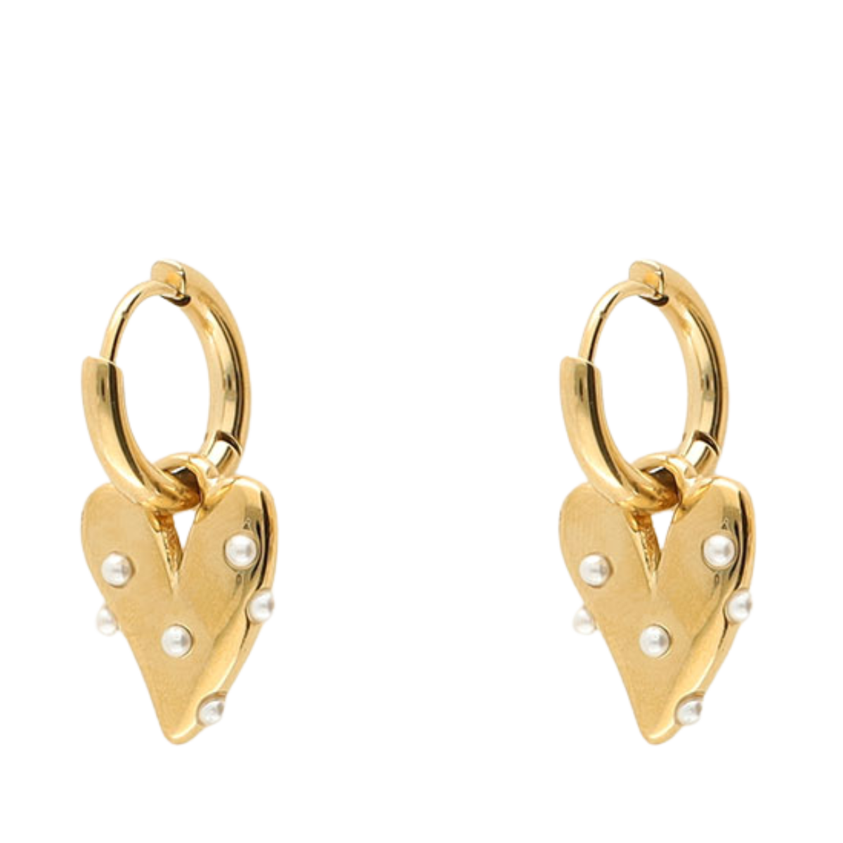 Earrings Heart With Pearls - Gold