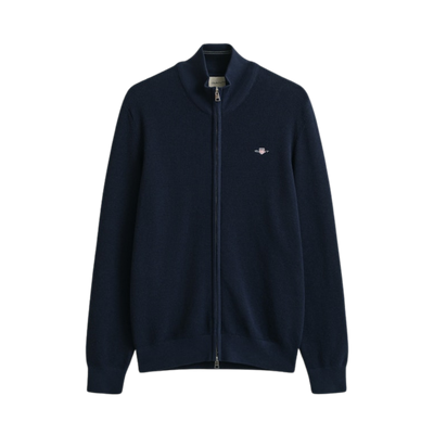 Micro Textured Cotton Zip Cardigan - Evening Blue
