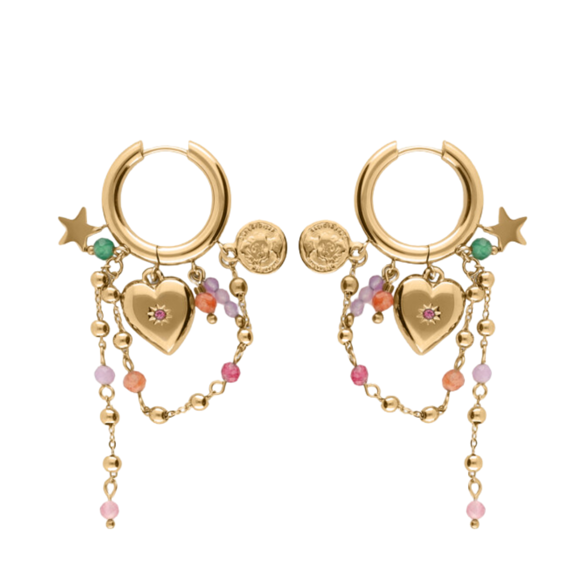 Earrings with Heart and Cords - Gold
