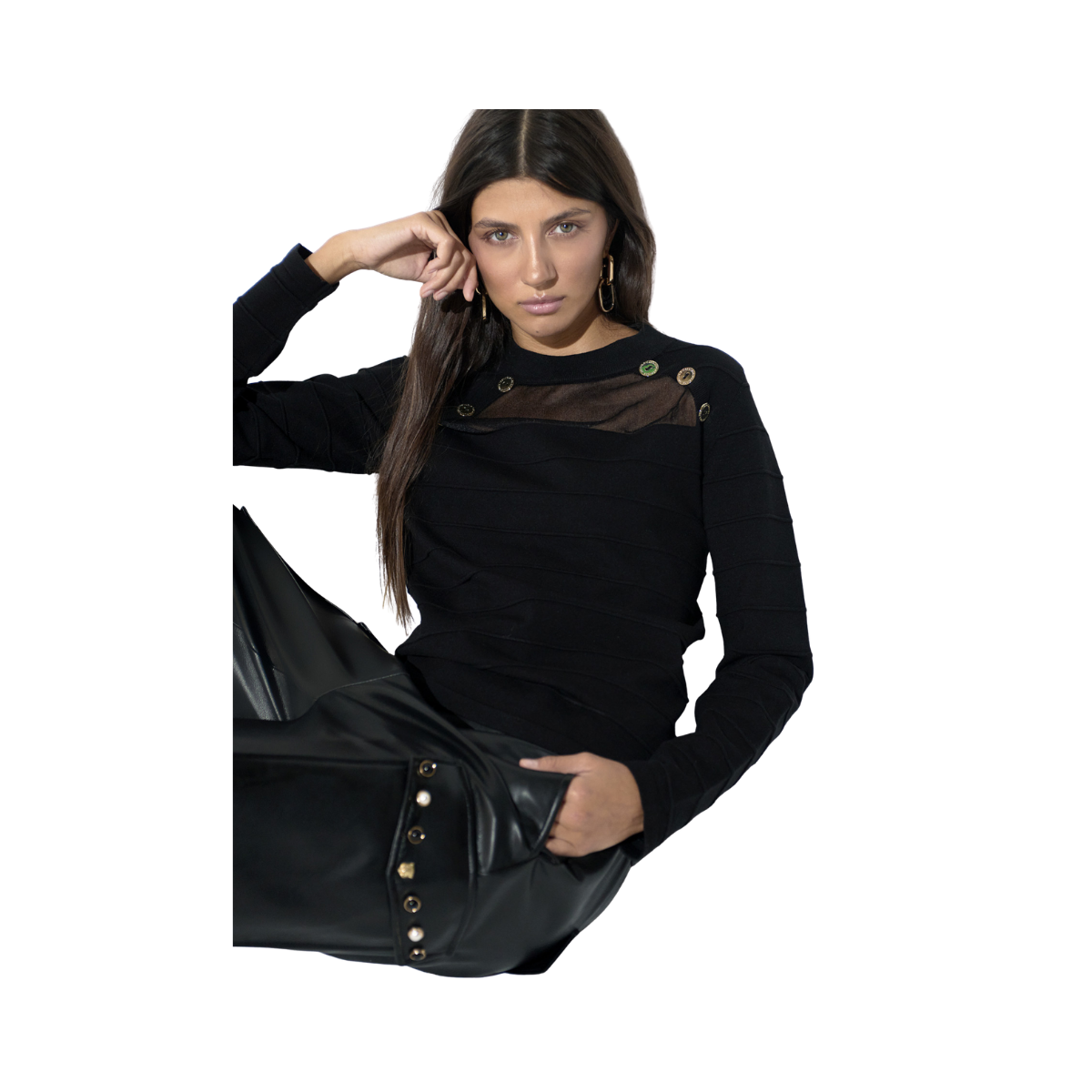 Transparent Yoke Sweater - Black