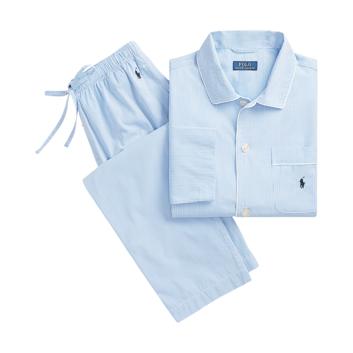 Gingham Poplin Long Sleep Set - Light Blue