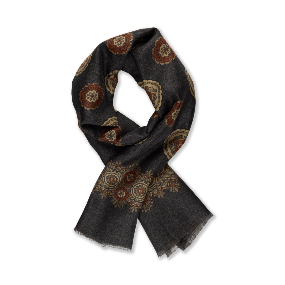 Scarf Wool/Silk - Dark Grey Pattern