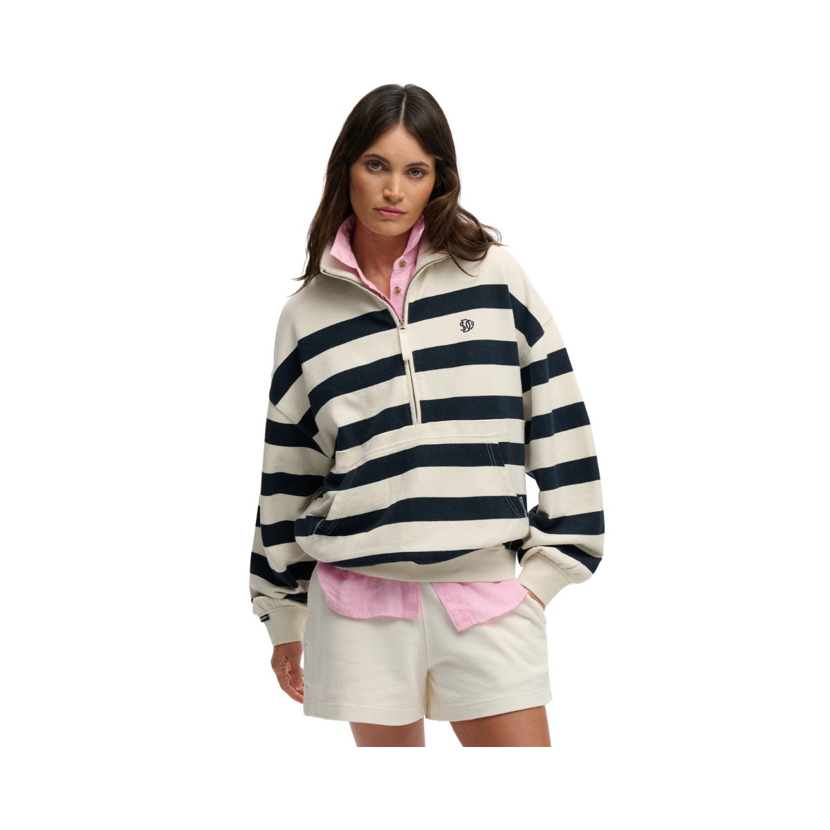 Studios Stripe Half Zip - Off White/Eclipse Navy