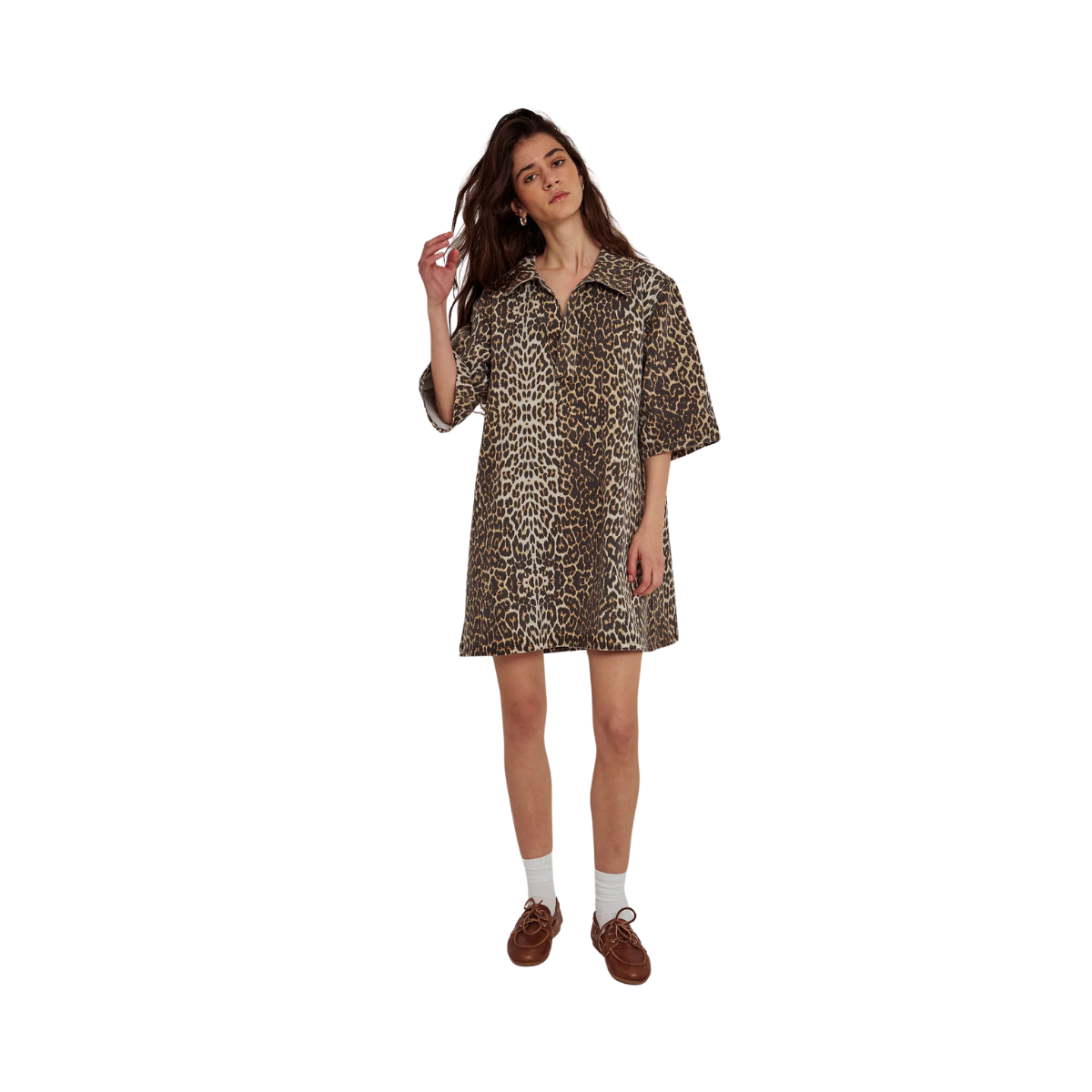 Hannali v-neck denim dress - Leo print