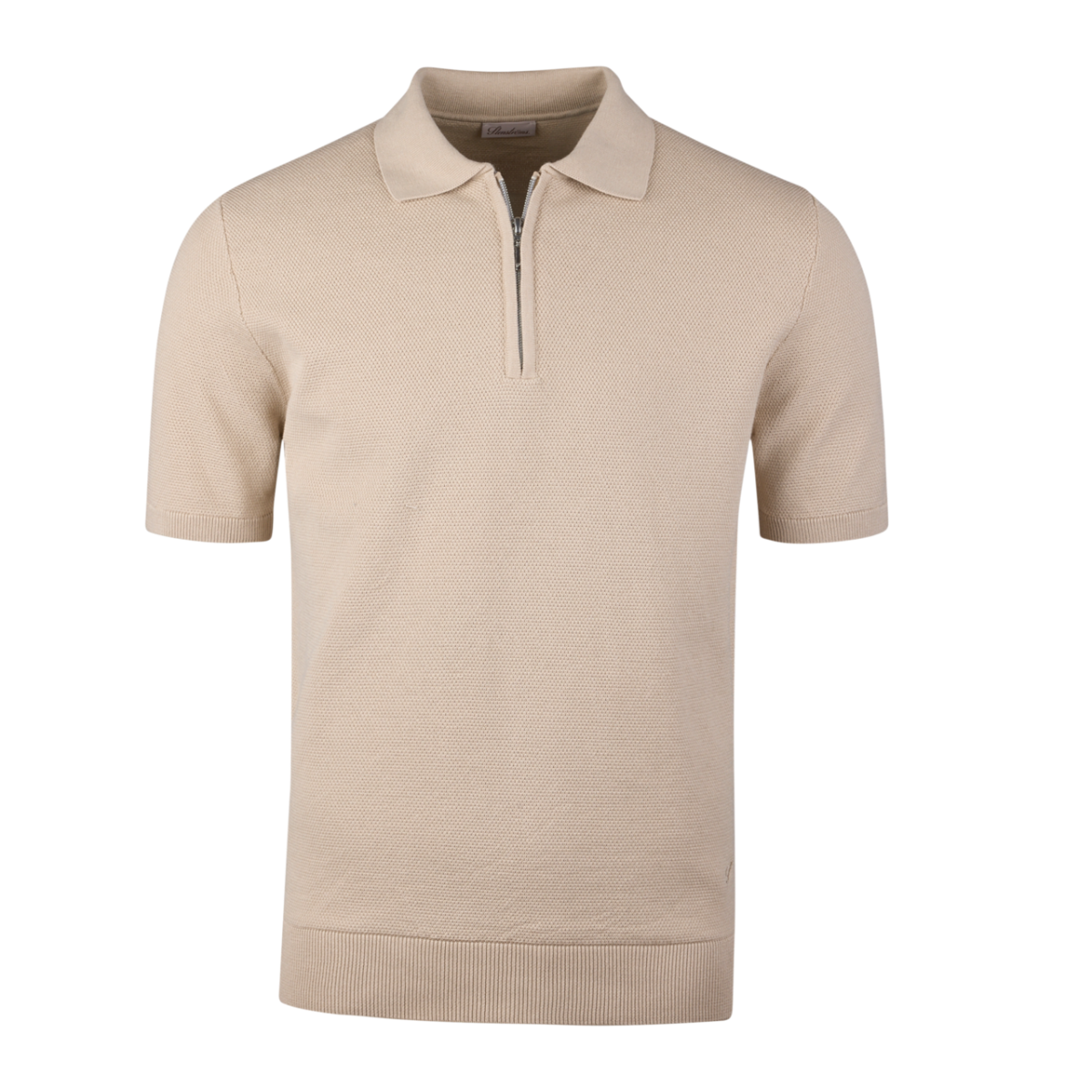 Polo Shirt Knitted Zip Texture Organic Cotton - Light beige